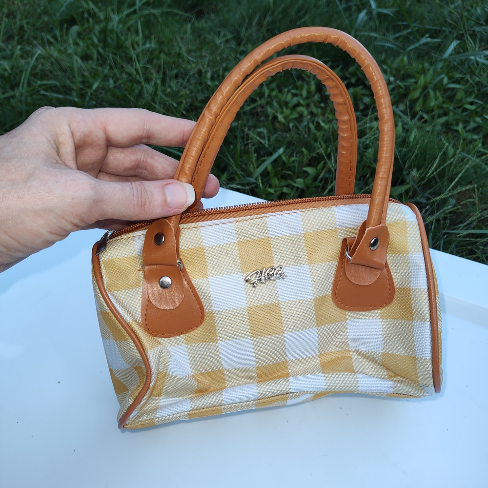 Plaid Yellow and White HCC Mini Purse/ Bag Or Makeup Case